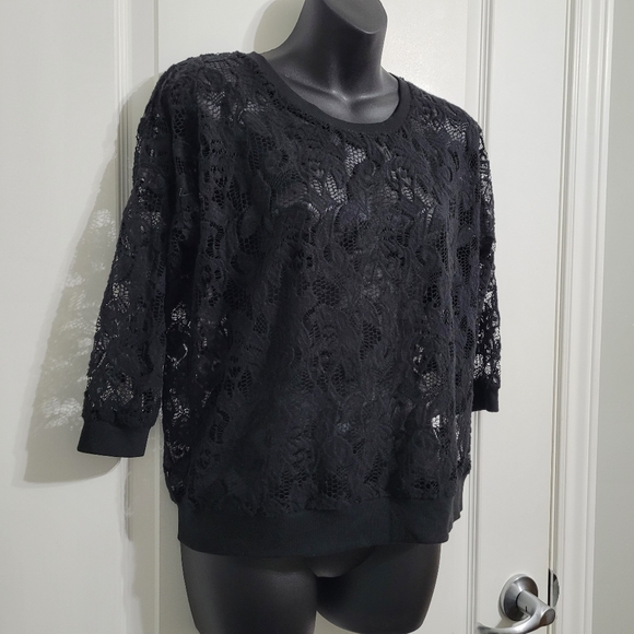 Bluenotes Black Paisley Lace Blouse Size Large - Picture 5 of 12